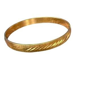 Vintage Signed MONET Bangle Bracelet Textured Gold Tone